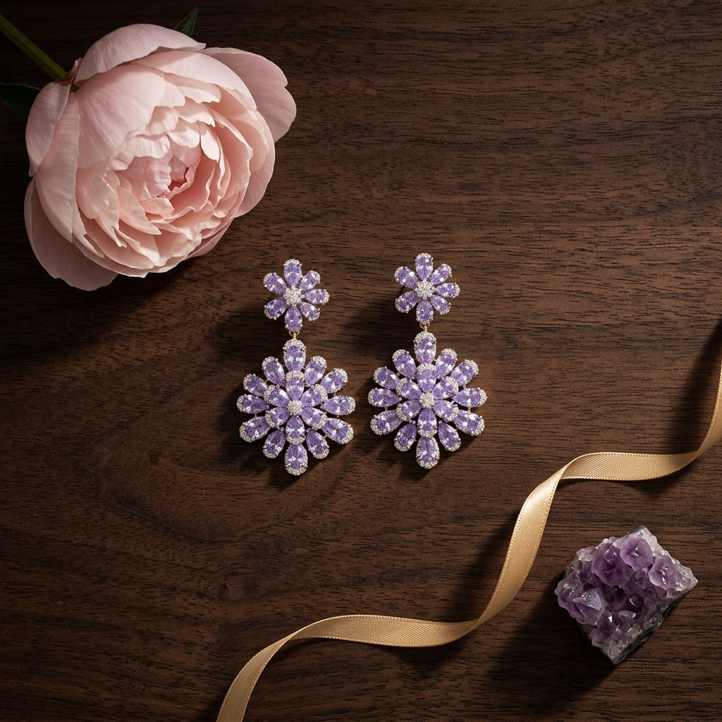 Mof Purple Geometric AD Earrings - Tabletop