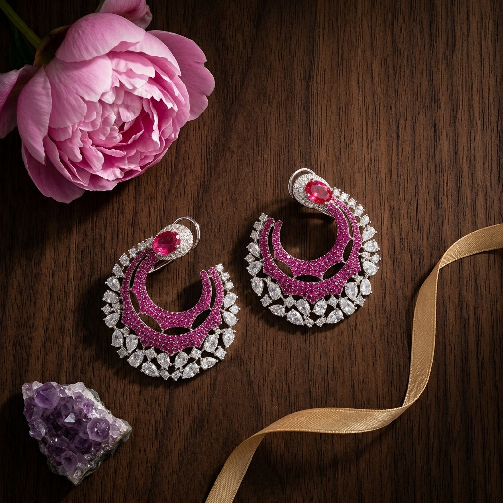 Ruby Red Rajwadi Floral Earrings - Tabletop