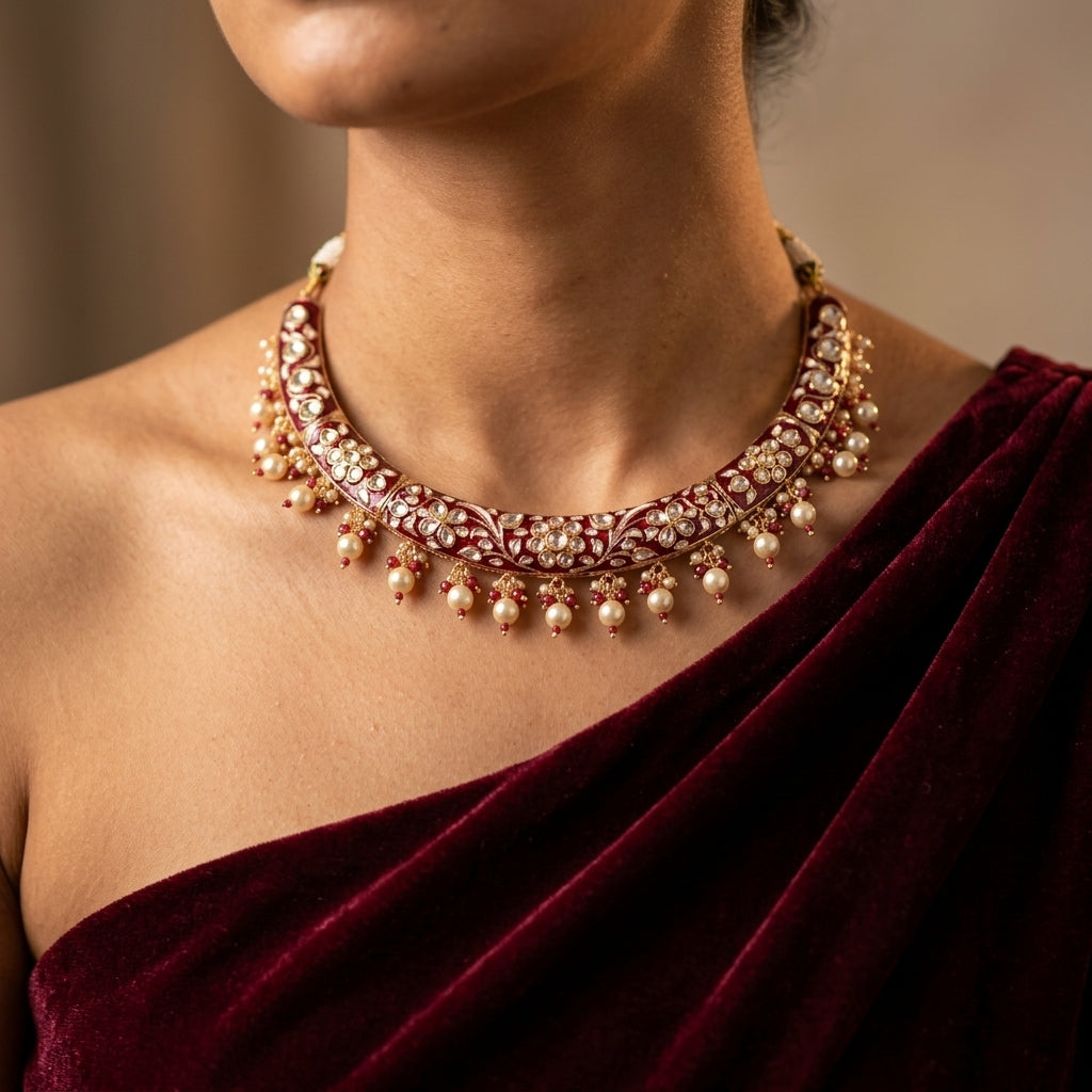 Gold Kundan Necklace Set - Model