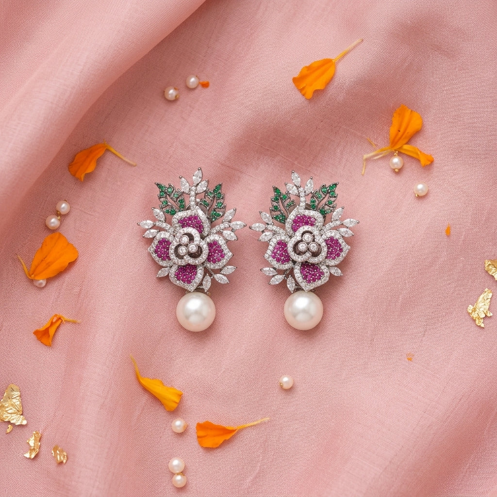 Ruby Green Floral Earrings - Tabletop