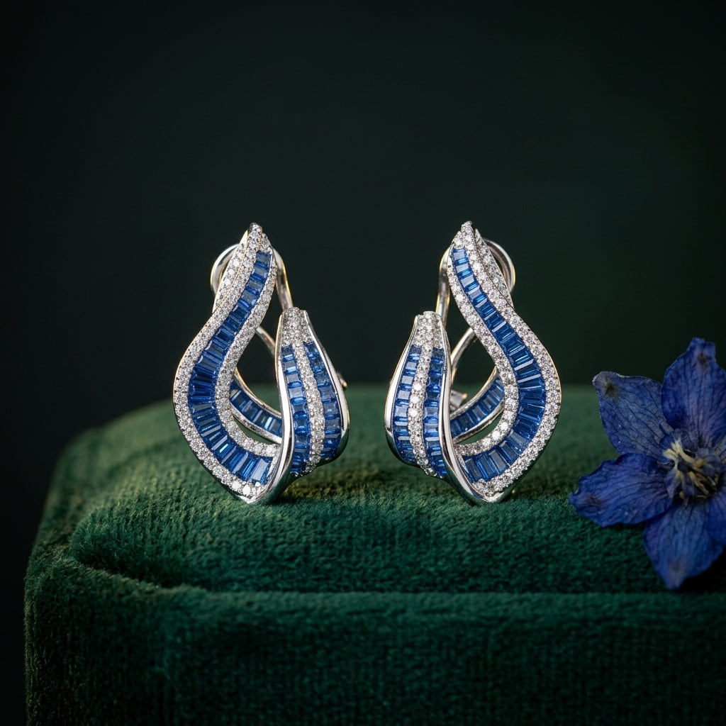 Blue Wavy Geometric Earrings - Mannequin