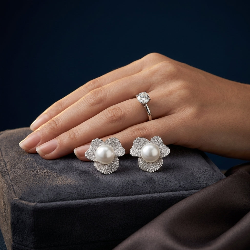 White Floral Earrings - Mannequin