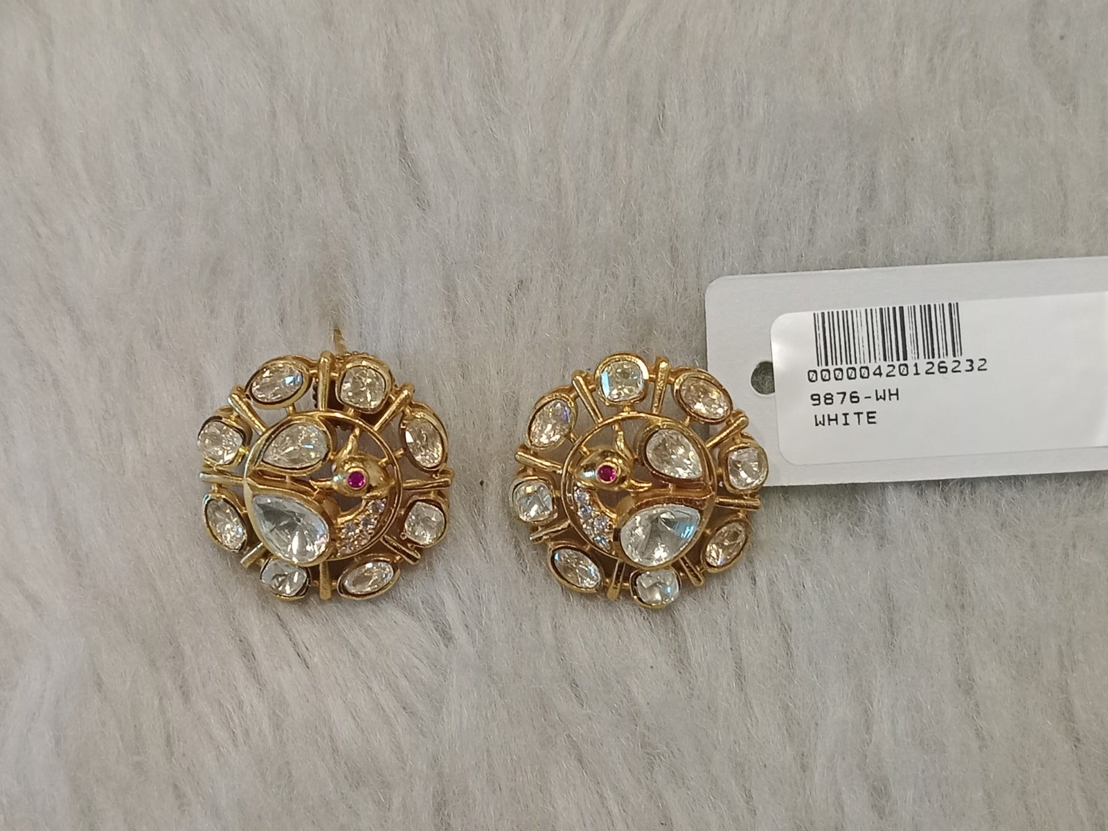 White Peacock Polki Earrings - Tabletop