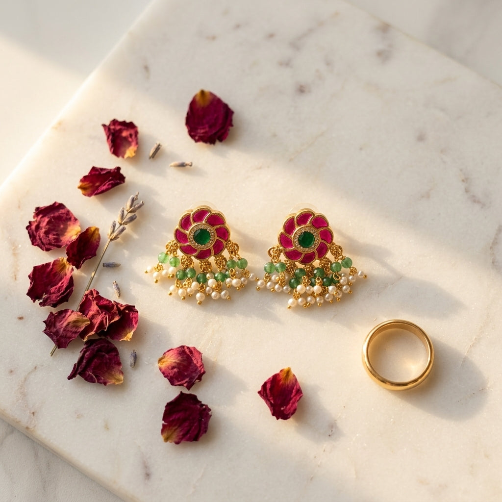 Multi Floral Cluster Earrings - Tabletop