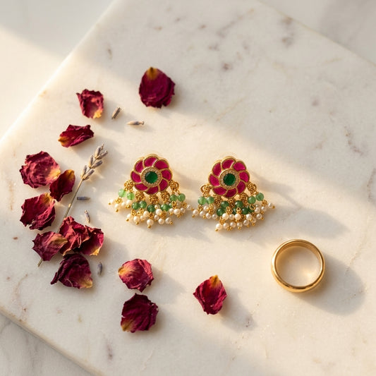 Multi Floral Cluster Earrings - Tabletop