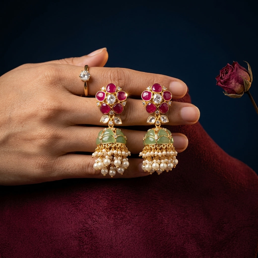 Multi Floral Jhumka Earrings - Mannequin