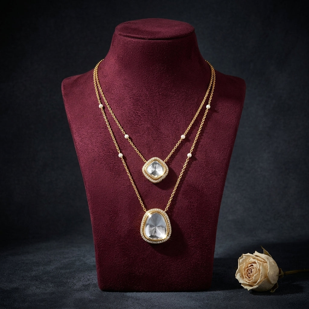 White Polki Bandhai Necklace Set - Mannequin