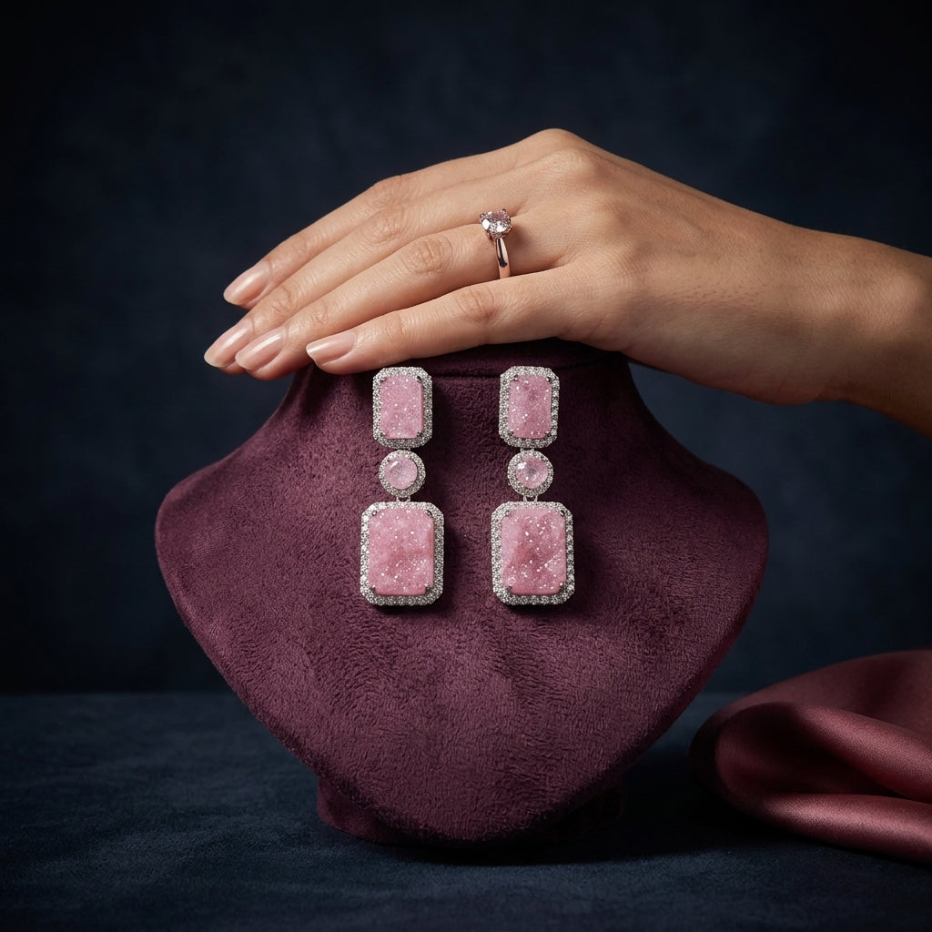 Pink Floral Cluster Earrings - Mannequin