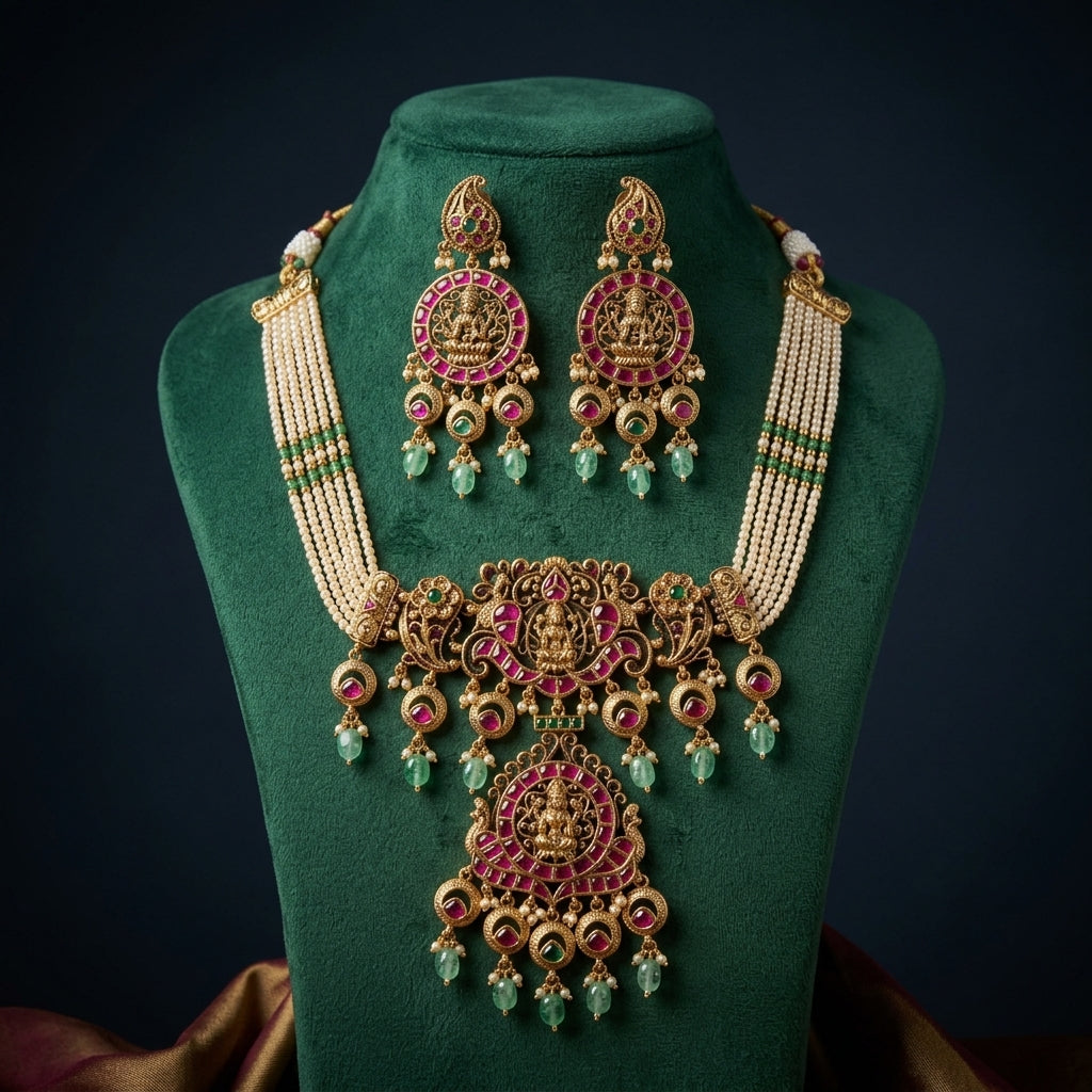 Multi Temple Lakshmi Necklace Set - Mannequin