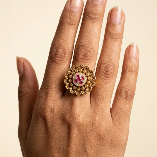 Ruby Floral Cluster Ring - Model