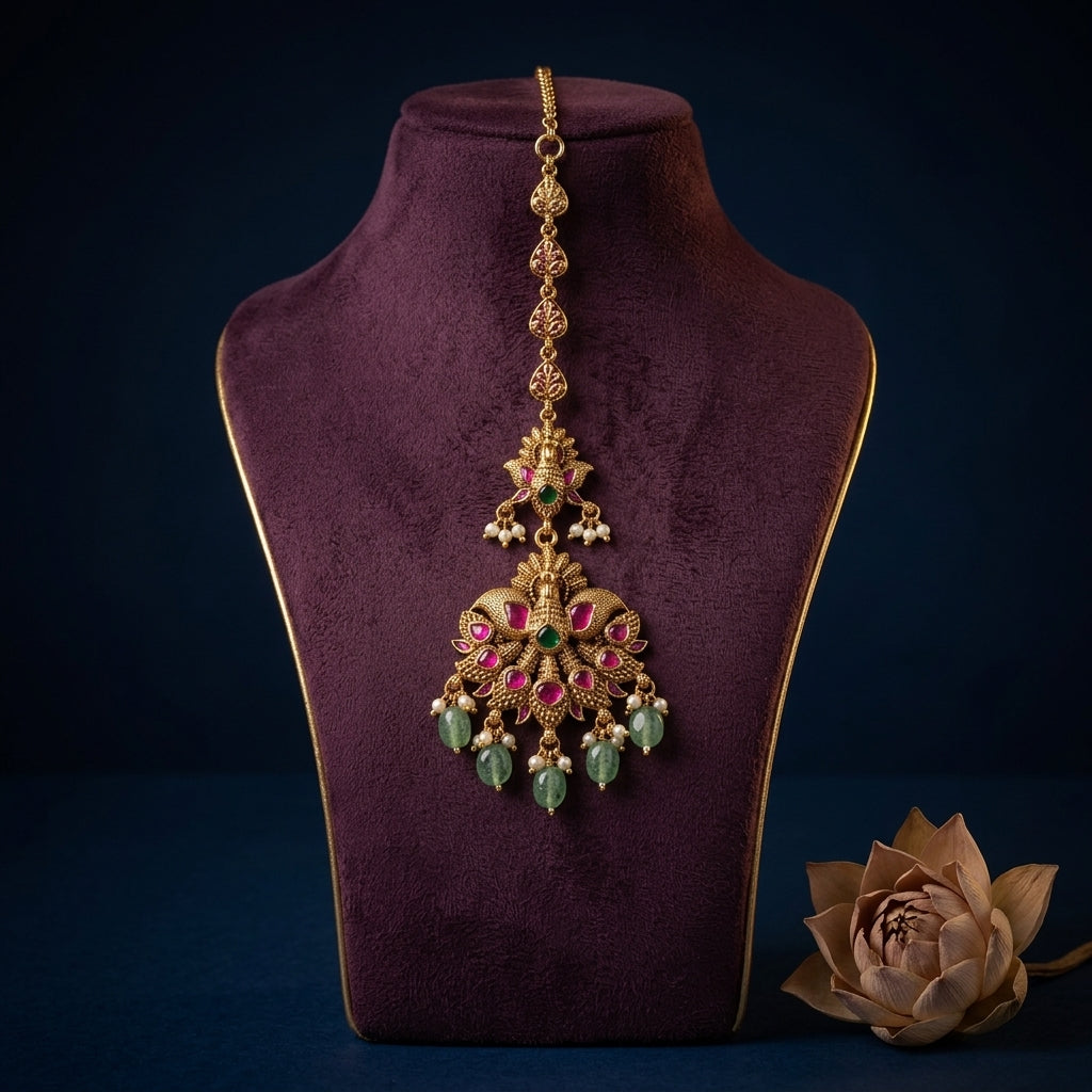 Multi Peacock Motif Maang Tikka - Mannequin