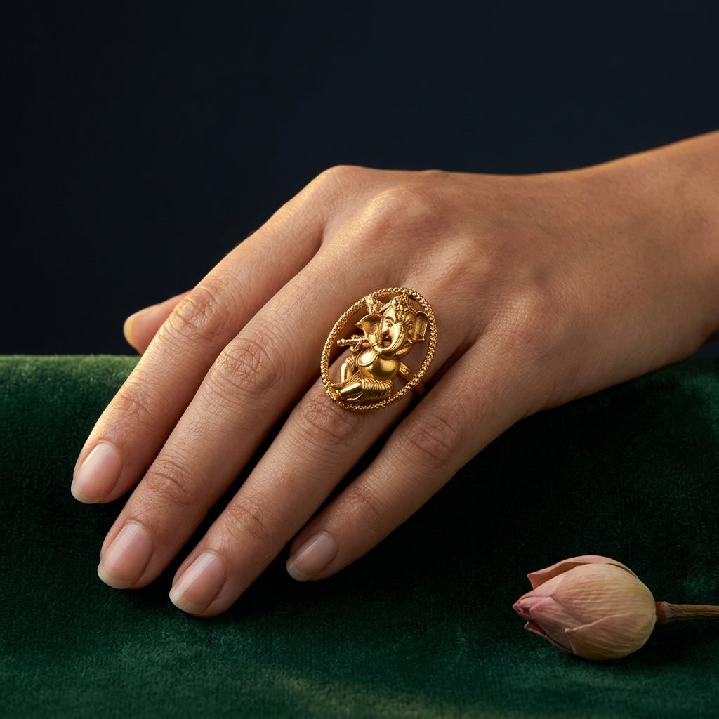 Gold Ganesha Temple Ring - Mannequin