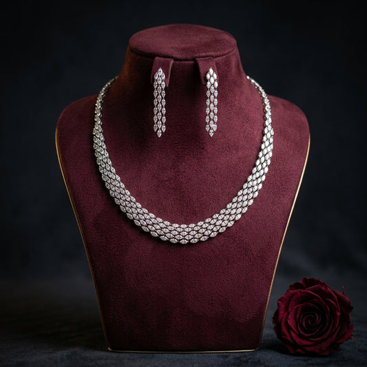 White Marquise Cluster Necklace Set - Mannequin