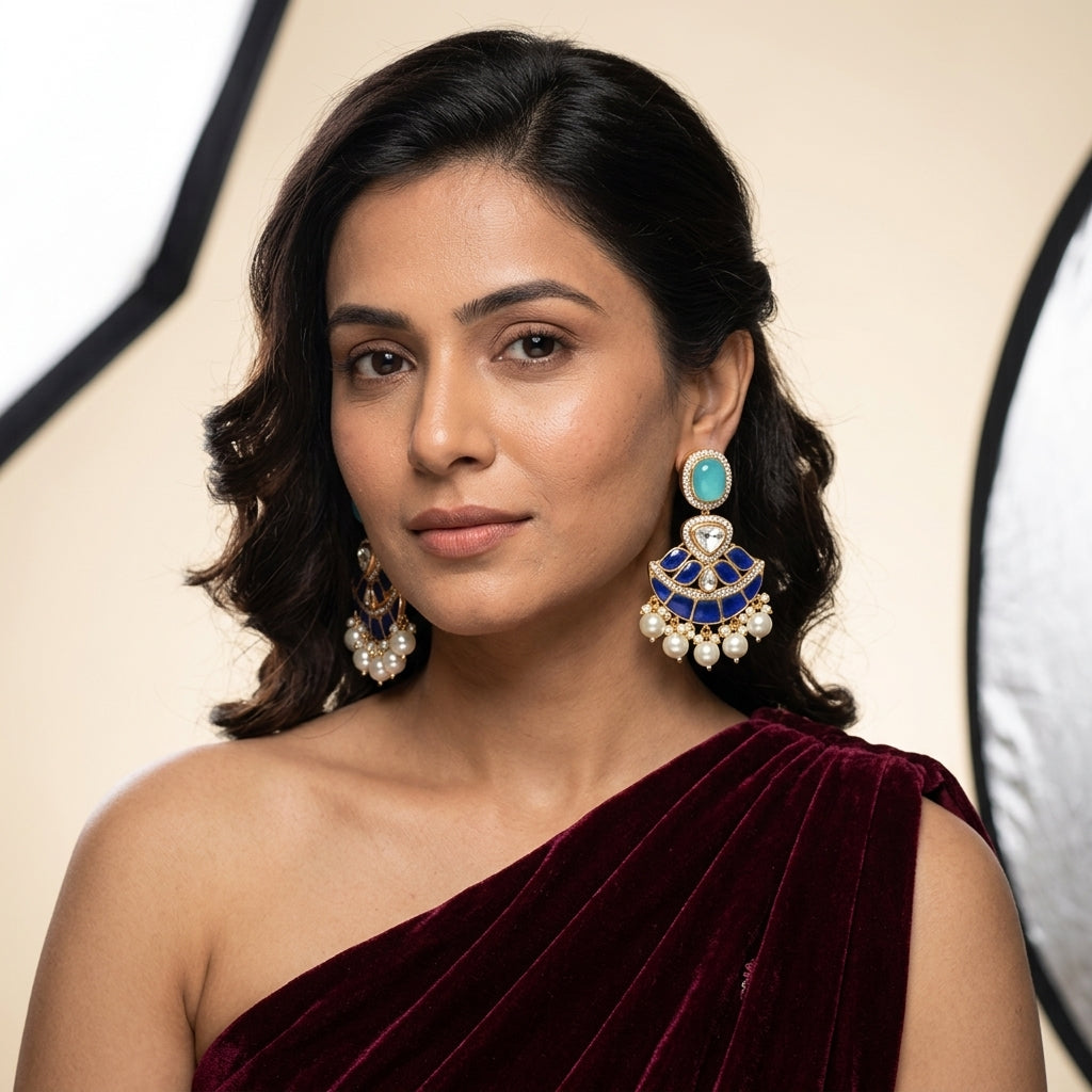Multi Heritage Kundan Earrings - Model