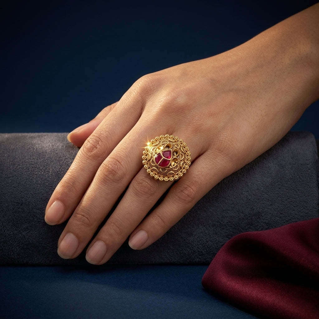 Ruby Ornate Filigree Ring - Mannequin