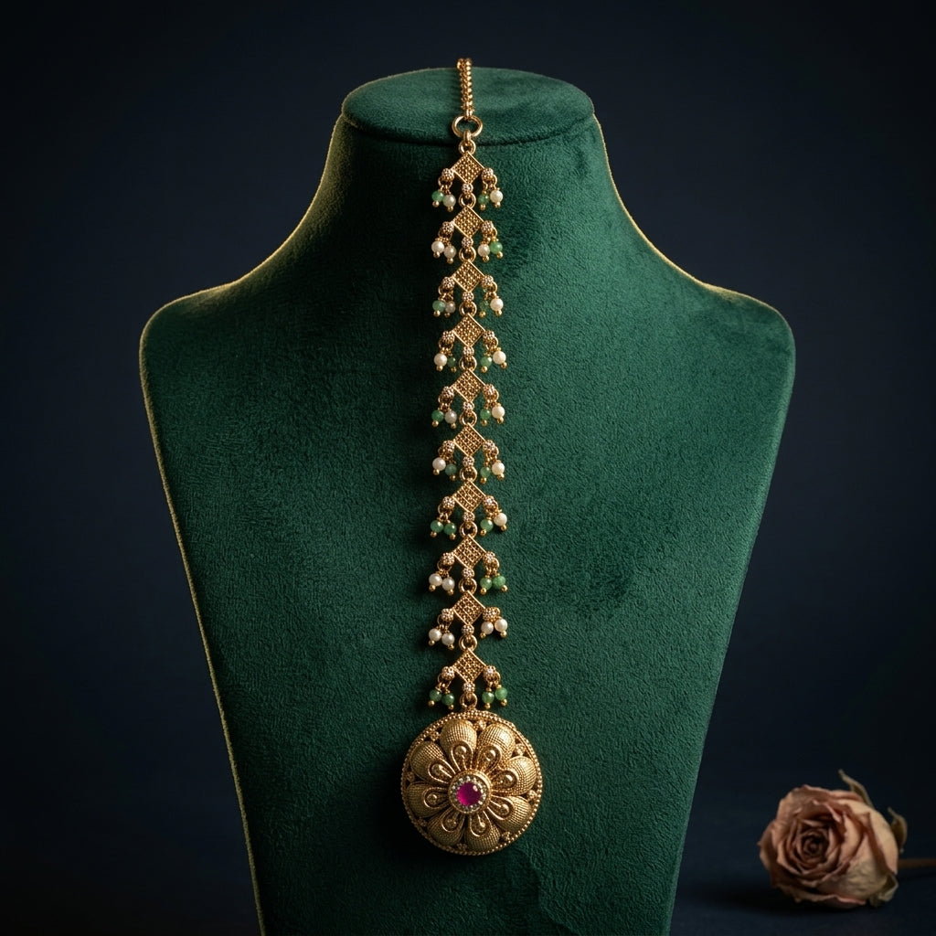 Multi Geometric Floral Maang Tikka - Mannequin