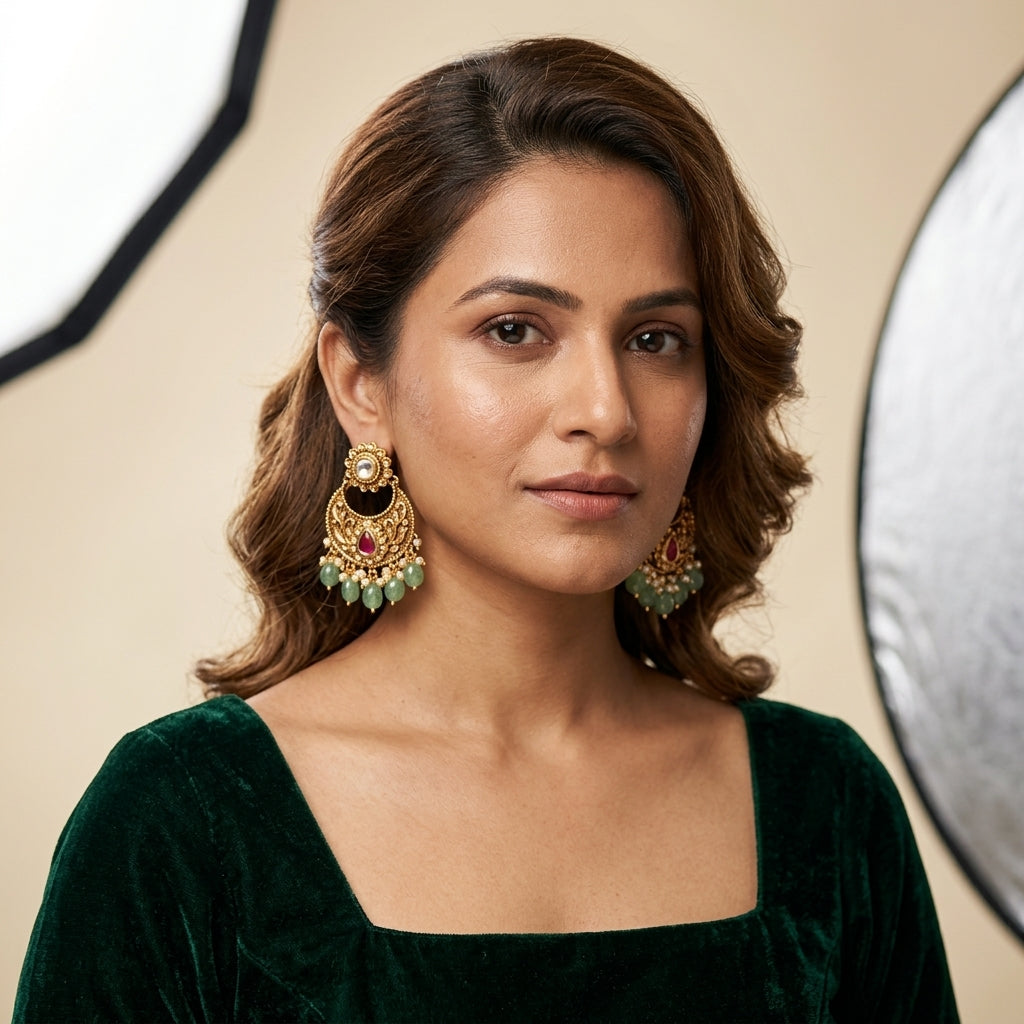 Ruby Floral Crescent Earrings - Model