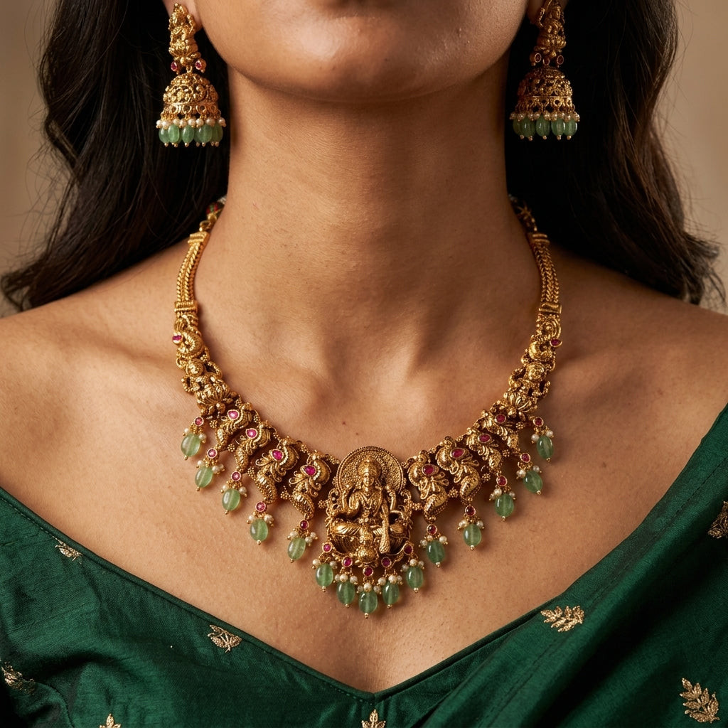 Ruby Temple Necklace Set - Model