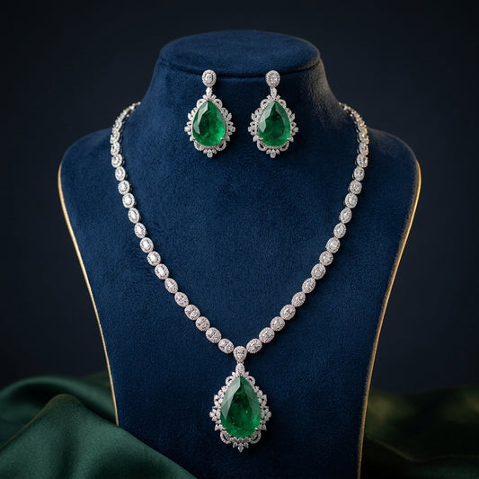 Green Cluster Teardrop Necklace Set - Mannequin