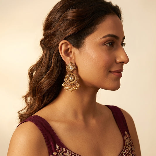 White Filigree Teardrop Earrings - Model