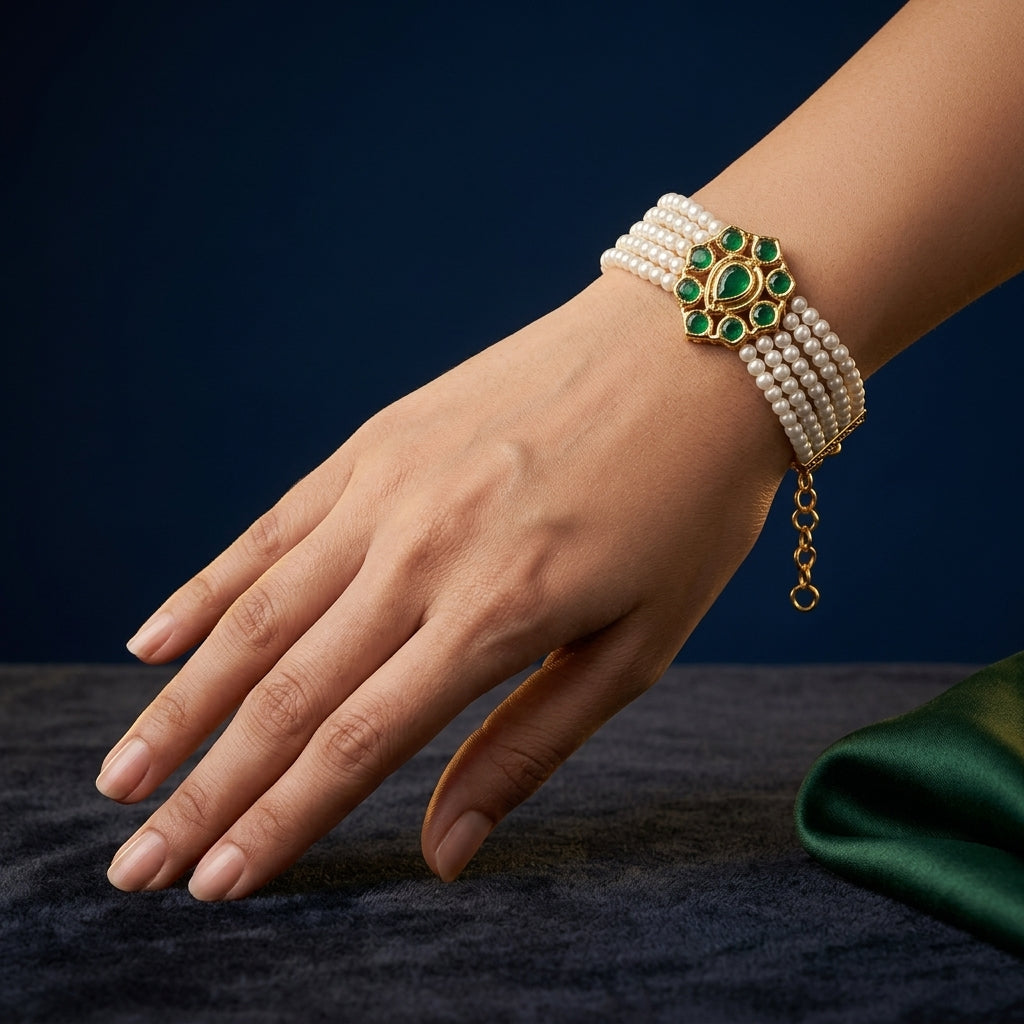 Green Pearl Ornate Cluster Bracelet - Mannequin