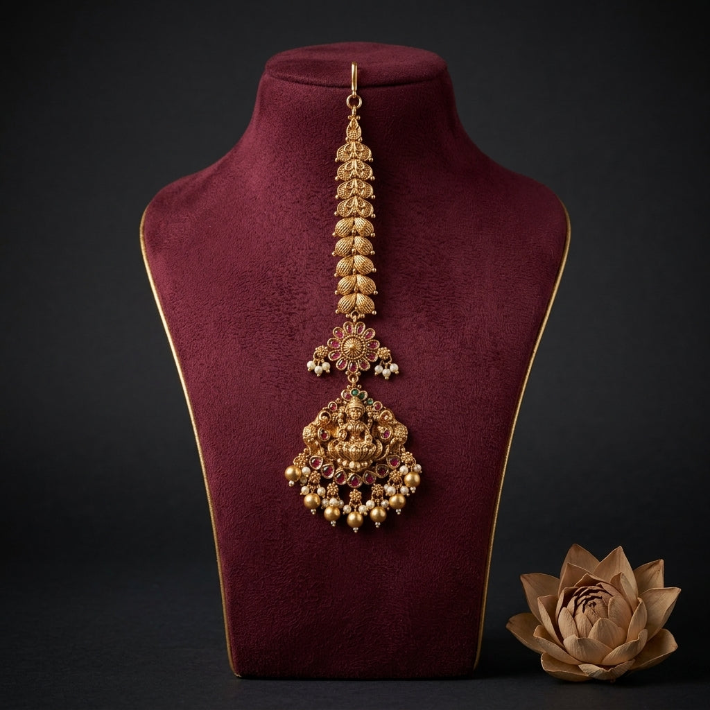 Multi Temple Deity Floral Maang Tikka - Mannequin