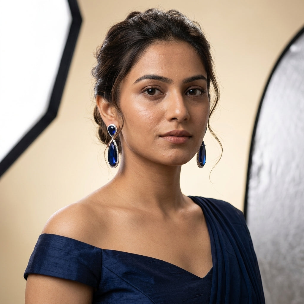 Blue Geometric Earrings - Model