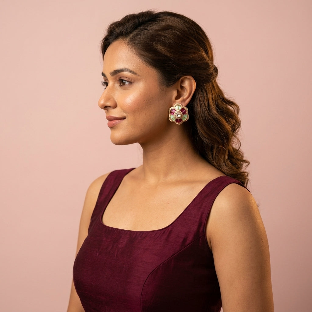 Multi Floral Cluster Earrings - Model