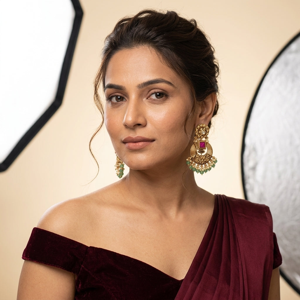 Multi Floral Ribbed Earrings - Model