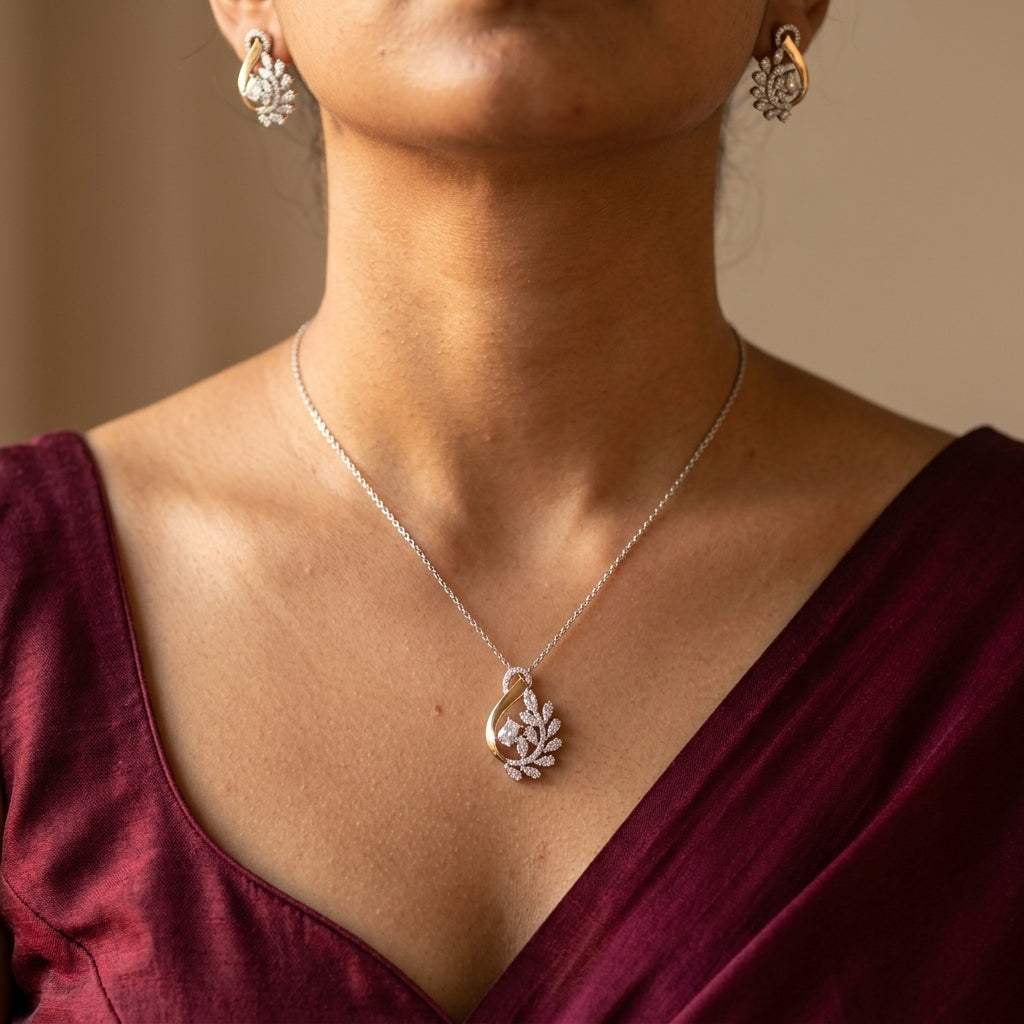White Floral Swirl Pendant Set - Model