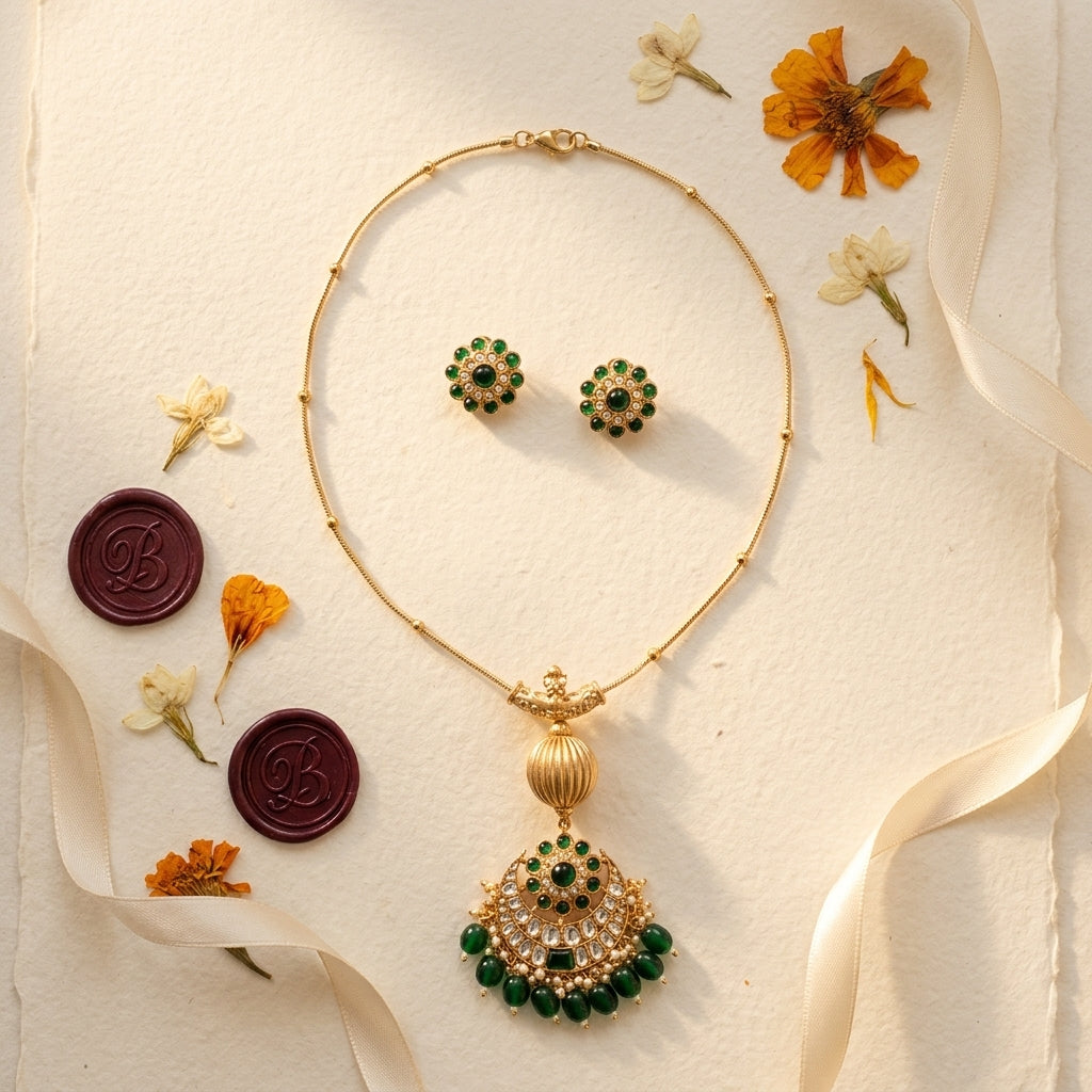 Multi Mughal Fan Necklace Set - Tabletop