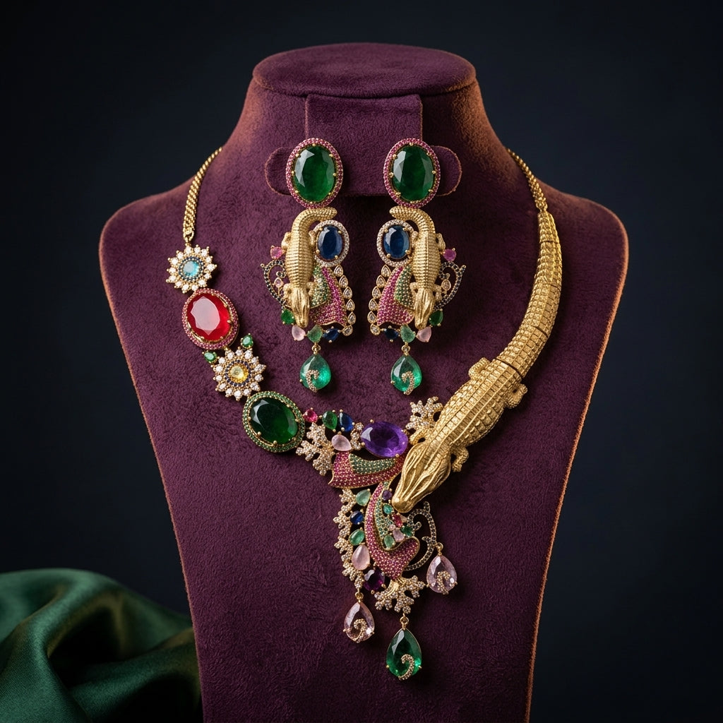 Multi Crocodile Motif Necklace Set - Mannequin
