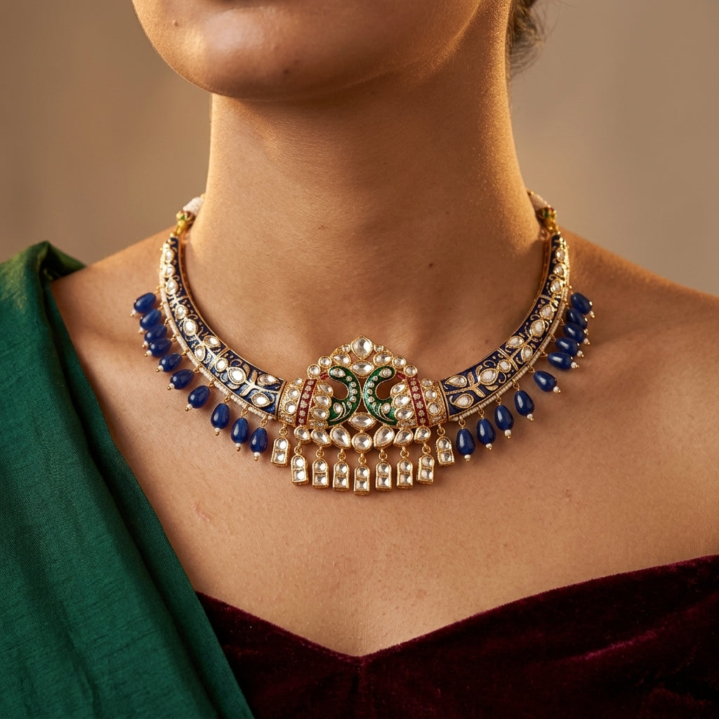 Gold Kundan Necklace Set - Model