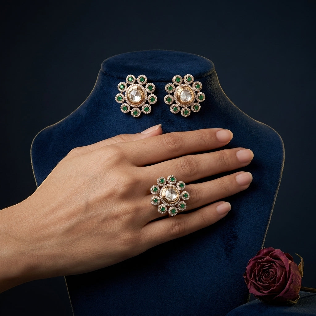 Green Floral Cluster Earrings - Mannequin