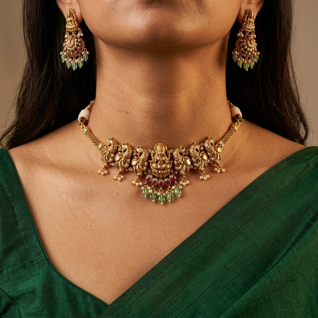 Multi Goddess Temple Necklace Set - Model