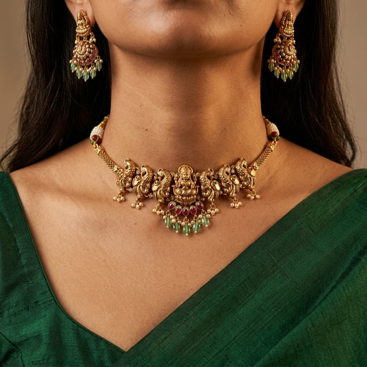 Multi Goddess Temple Necklace Set - Model