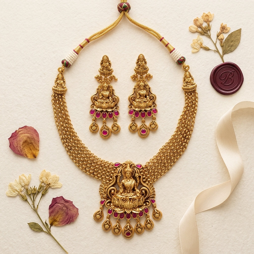 Ruby Temple Lotus Necklace Set - Tabletop