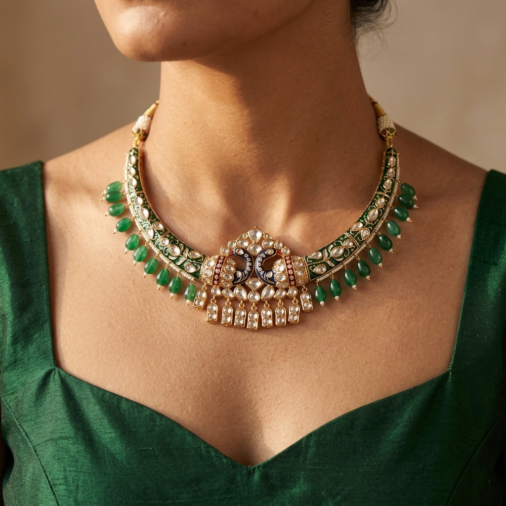 Gold Kundan Necklace Set - Model