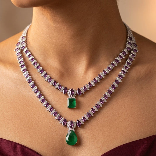 Multi Marquise Cluster Necklace Set - Model
