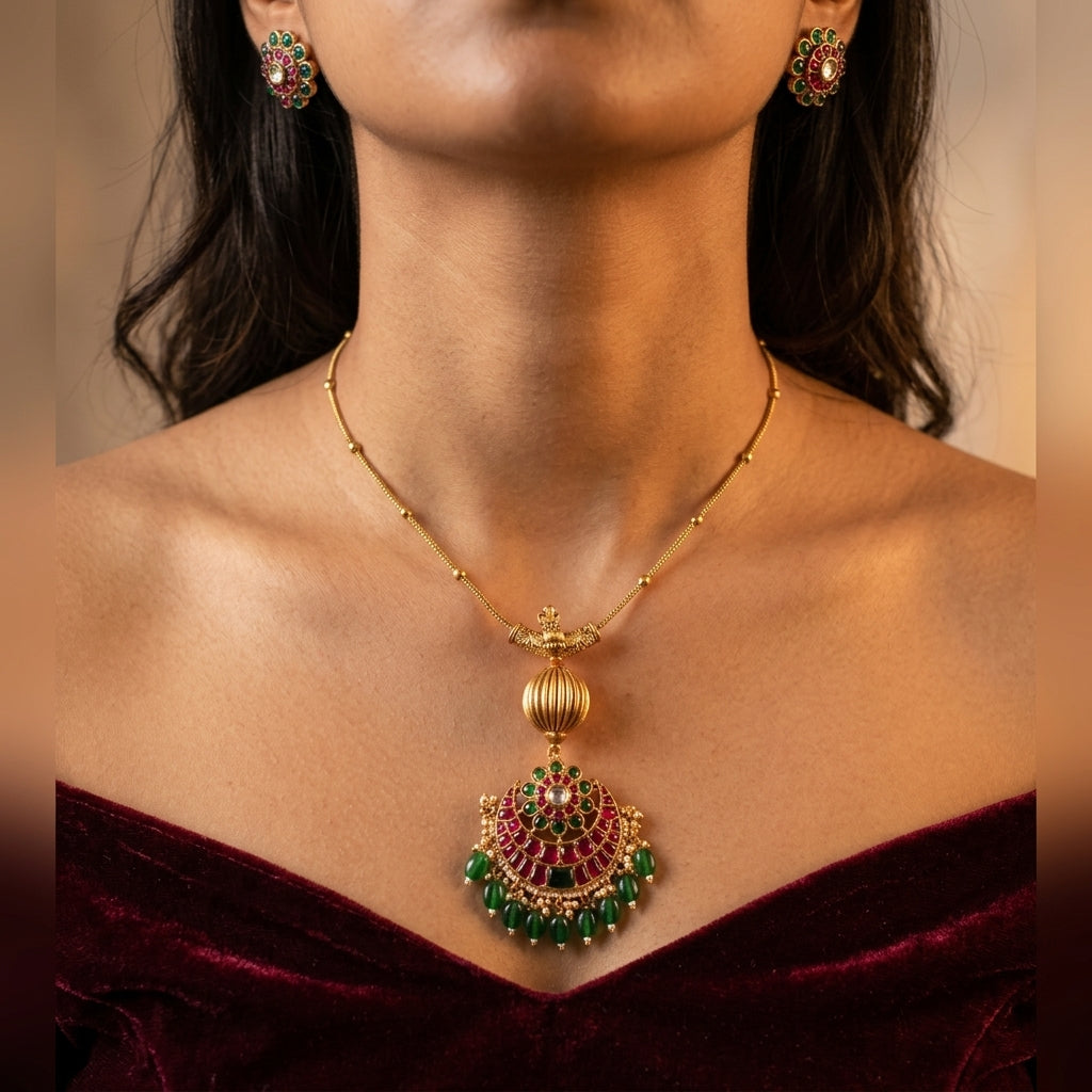 Multi Floral Crescent Necklace Set - Model