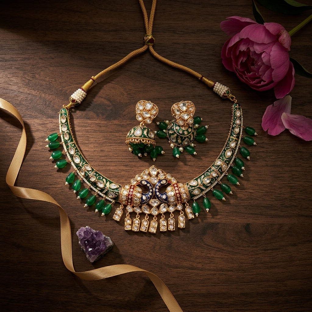 Gold Kundan Necklace Set - Tabletop