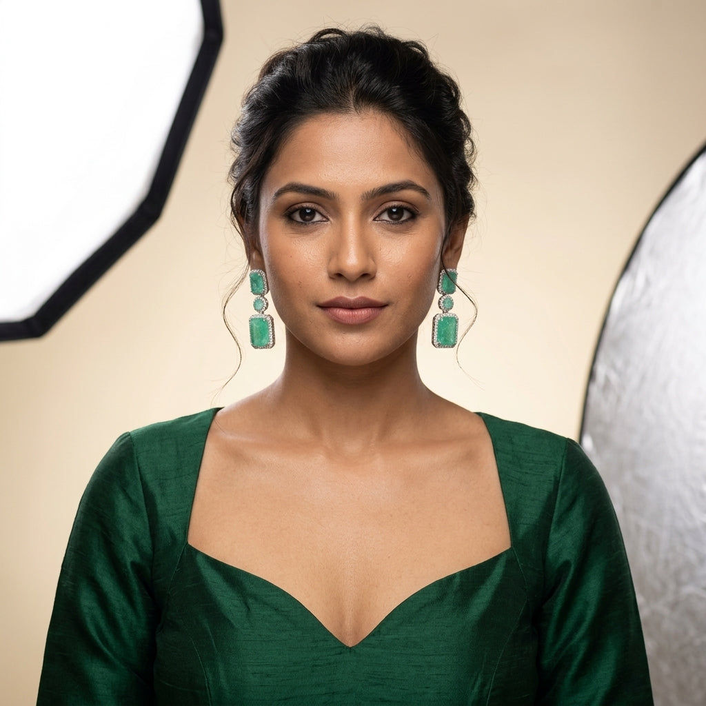 Mint Floral Earrings - Model