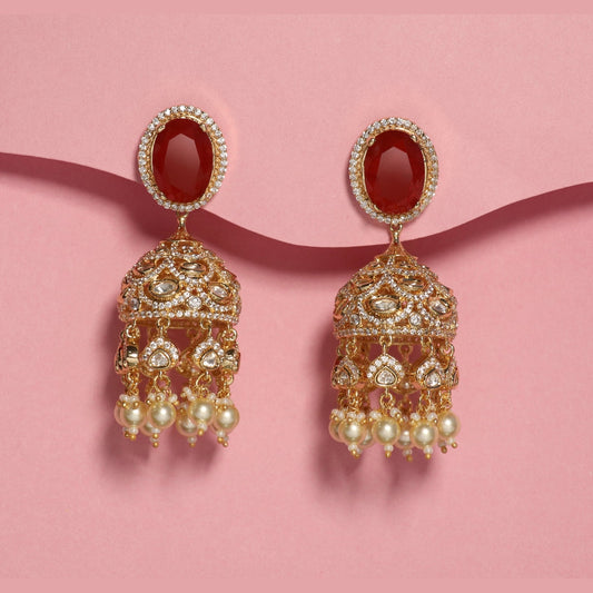 Ruby Kundan Dome Jhumka Earrings
