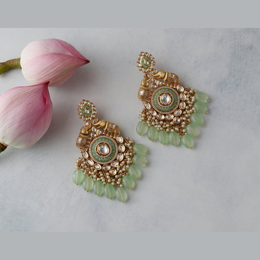 Mint Green Meenakari Chandbali Earrings