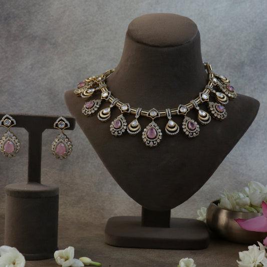 Royal Pink Stone Kundan Necklace Set