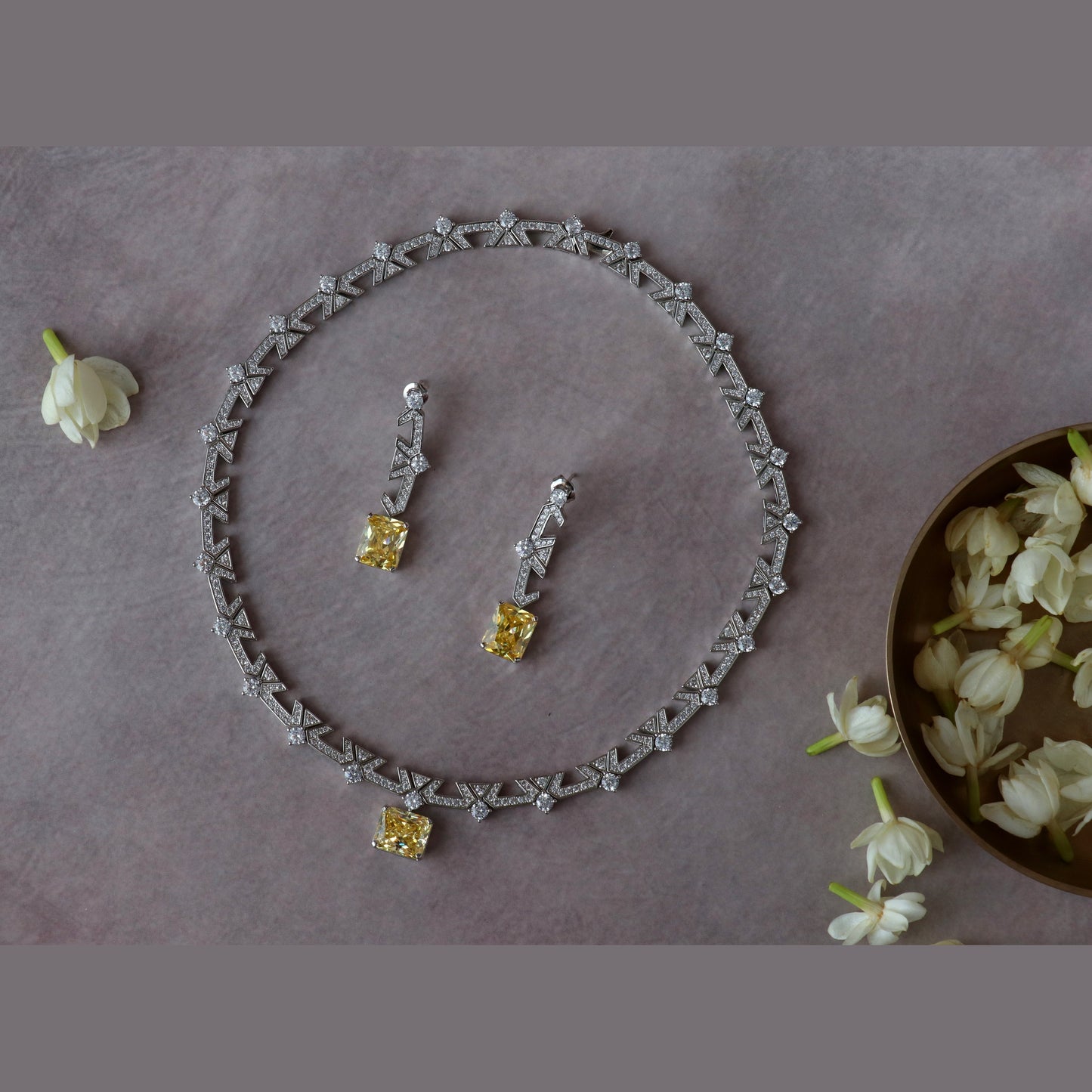 Radiant Charm: Yellow Diamond-Style Necklace Set