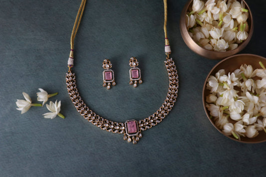 Classic Pink Polki Necklace Set