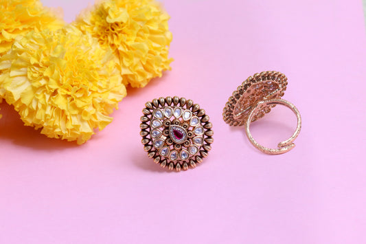 Elegant Ruby & Kundan Statement Ring