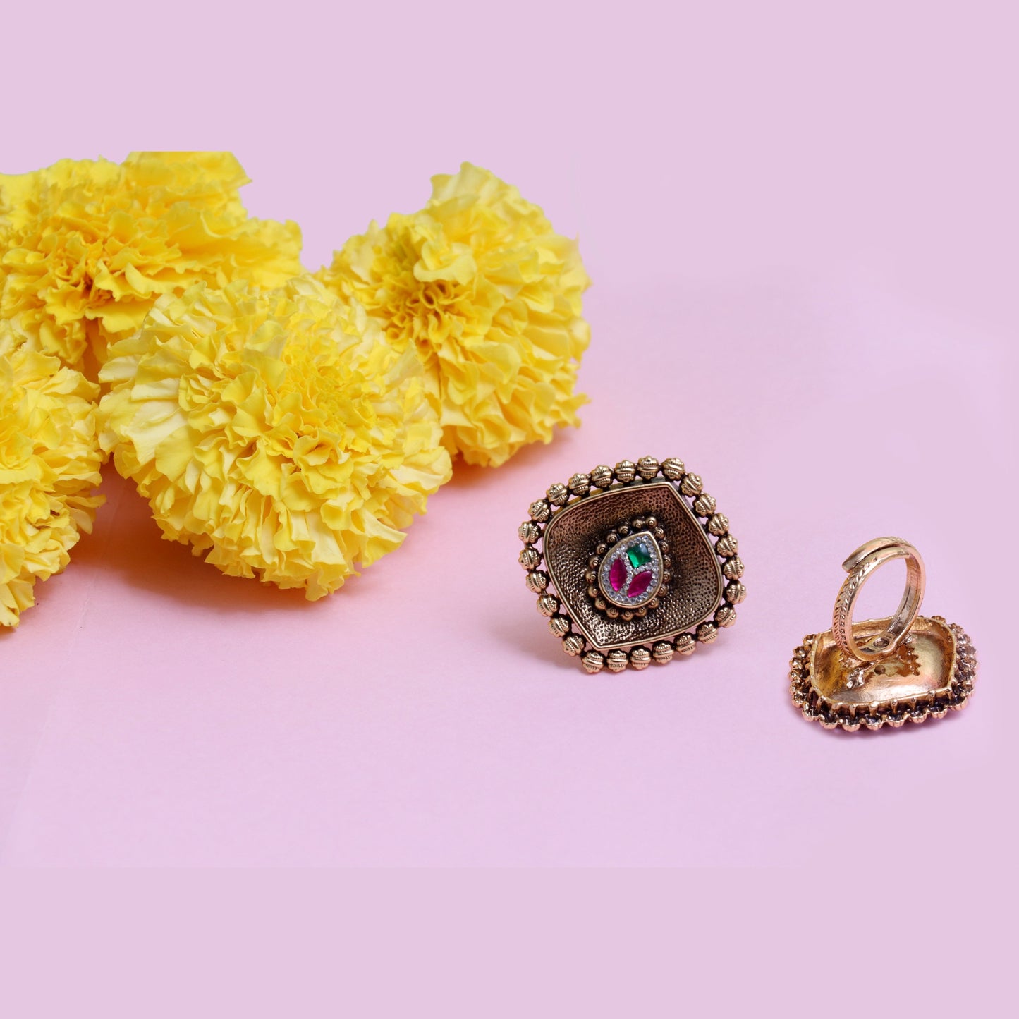 Antique Ruby-Green Kundan Ring
