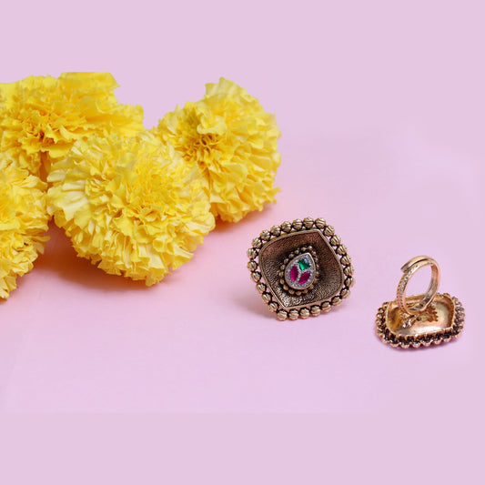 Antique Ruby-Green Kundan Ring